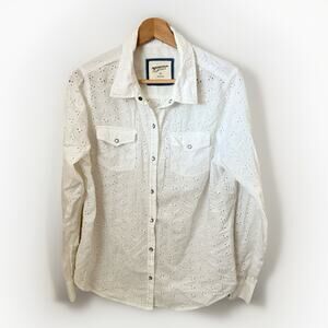 Arizona Jeans Co. Eyelet Pearl Snap White Western Boho Grunge Rodeo Shirt XL